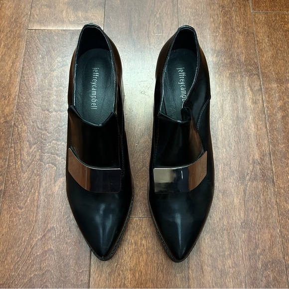 Jeffrey Campbell Wilhelm Box Silver Black Heeled Loafers, Pointed Toes, Size 8 - Picture 5 of 16